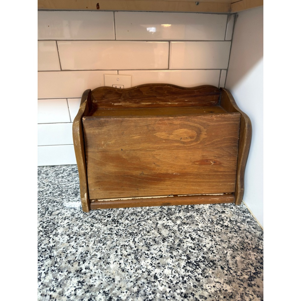 Vintage Wooden Bread Box Rustic Farmhouse Kitchen Storage Drop Down Door Cabinet